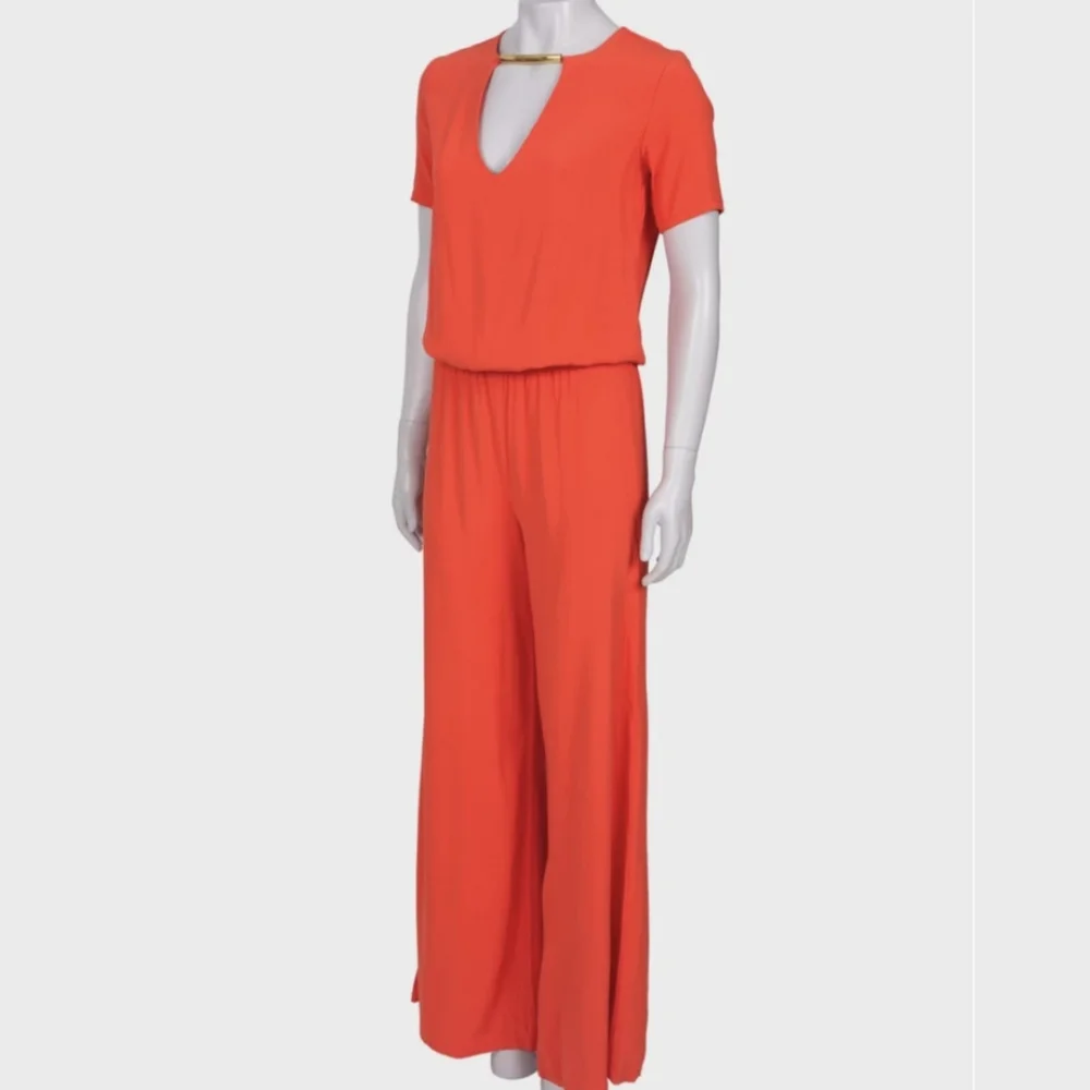 Alexis Coral Gold Accent Wide Leg Jumpsuit XS - Bright Colorful Summer Metal